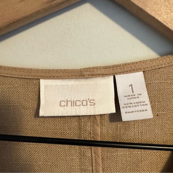 Chico’s Tan Neutral Cotton Linen Long Line Jacket 1 S/M - Picture 13 of 13